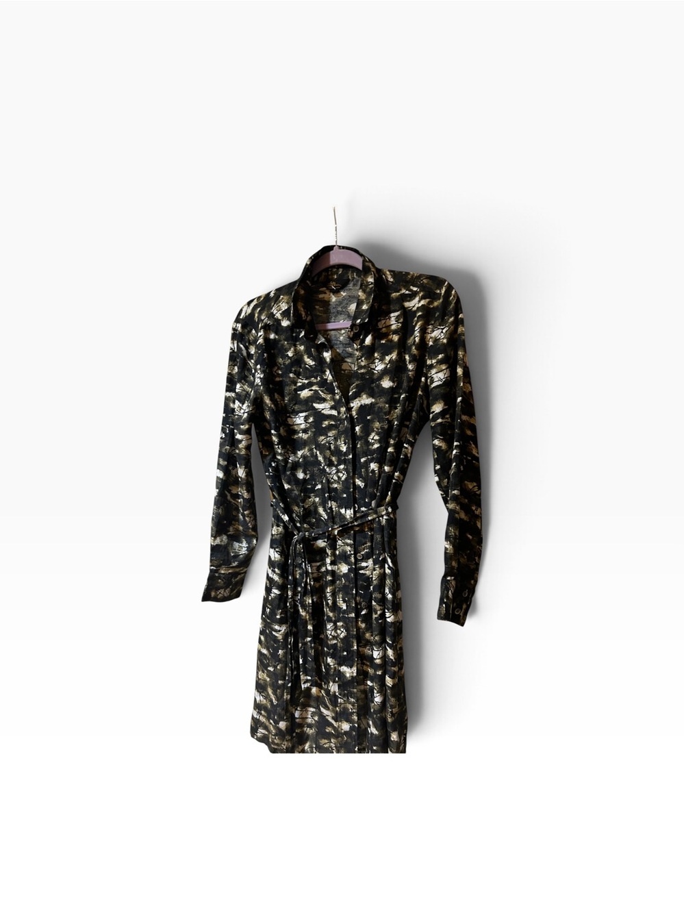LLBean Cotton Collared Shirt Dress in Woods Camo Print Size 10